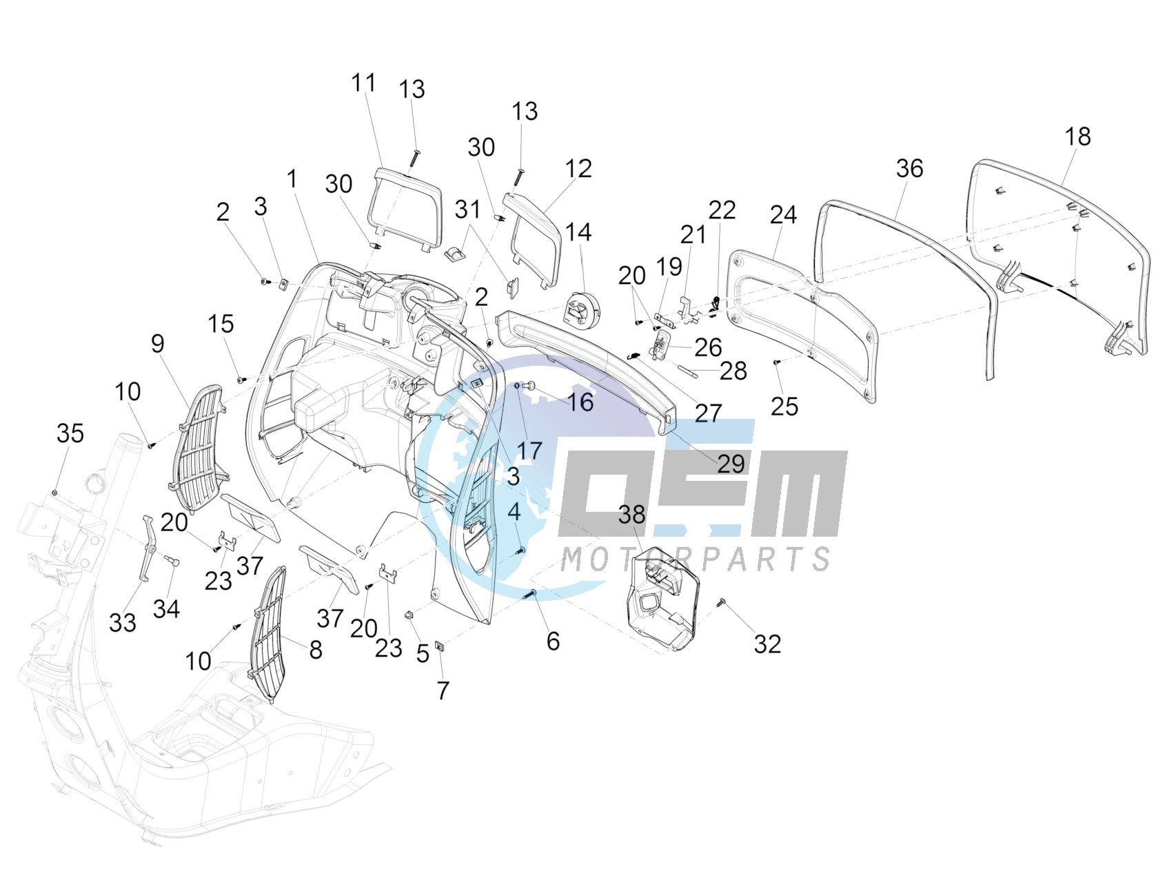 Front glove-box - Knee-guard panel