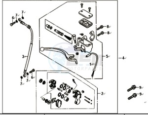 ALLO 50 45 KM/H L6 drawing VOORBRAKE CALIPER / BRAKE LEVER /BRAKE LINES