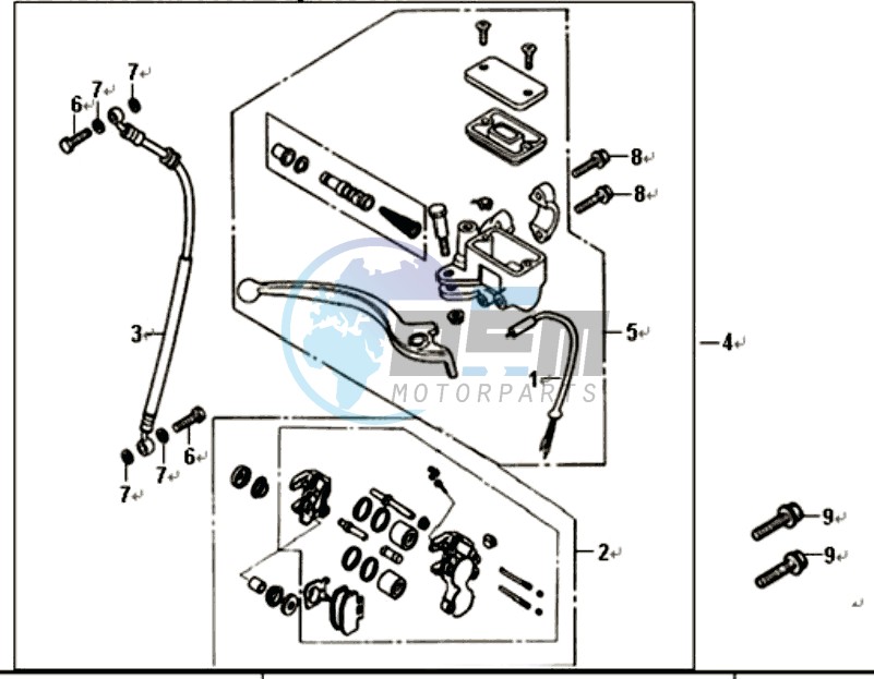 VOORBRAKE CALIPER / BRAKE LEVER /BRAKE LINES