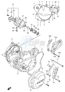 RM125 (E2) drawing CRANKCASE COVER- WATER PUMP (MODEL T V)