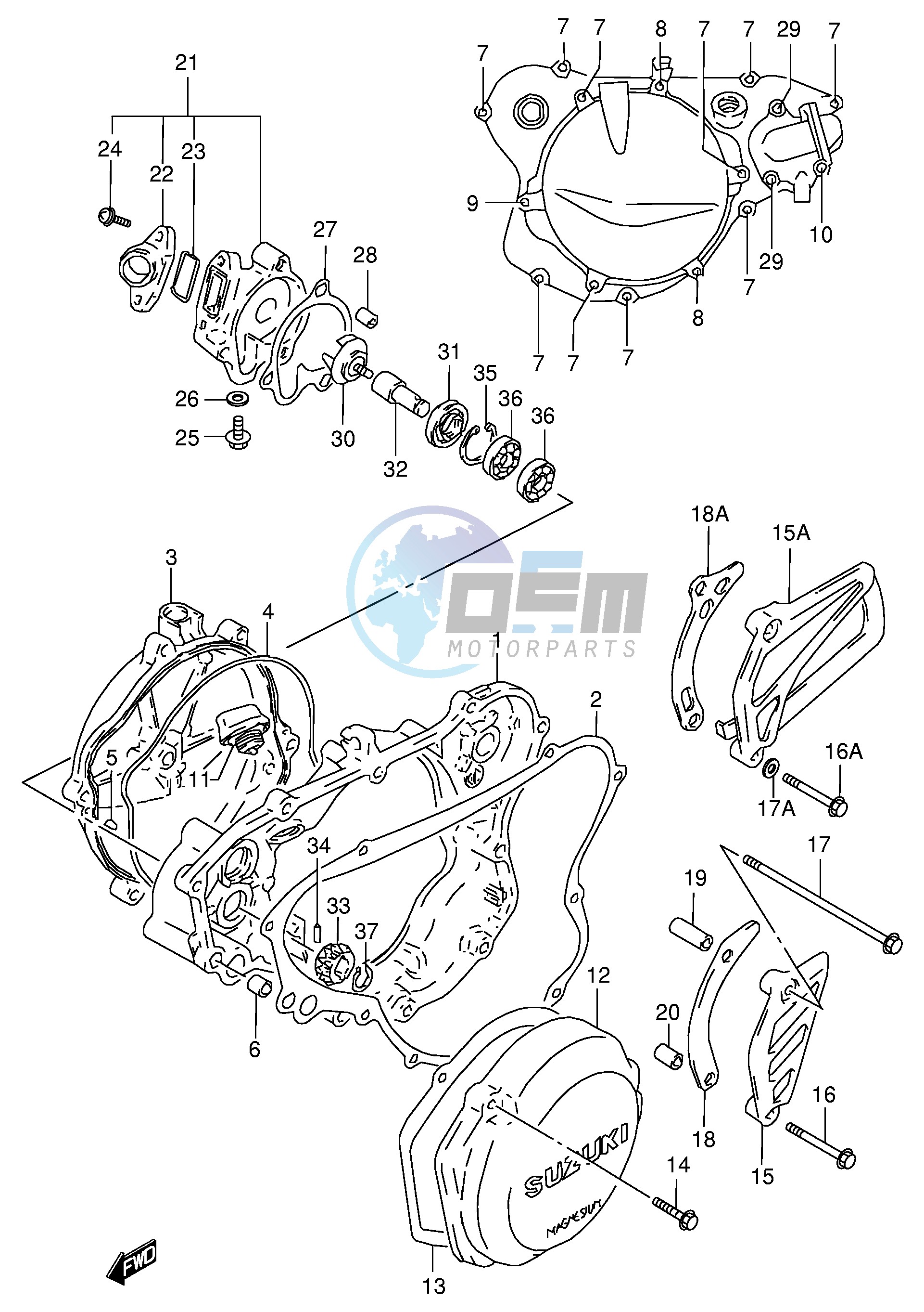 CRANKCASE COVER- WATER PUMP (MODEL T V)