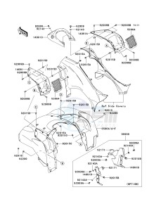 KVF 650 F [BRUTE FORCE 650 4X4I] (F6F-F9F ) F7F drawing FRONT FENDER-- S- -