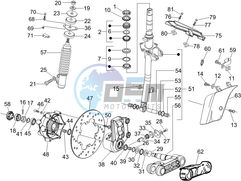 Fork - steering tube - Steering bearing unit