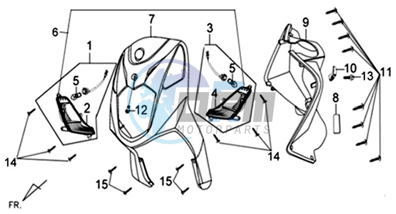 FRONT COWL / INNER LEG SHIELD /  INDICATOR LIGHTS