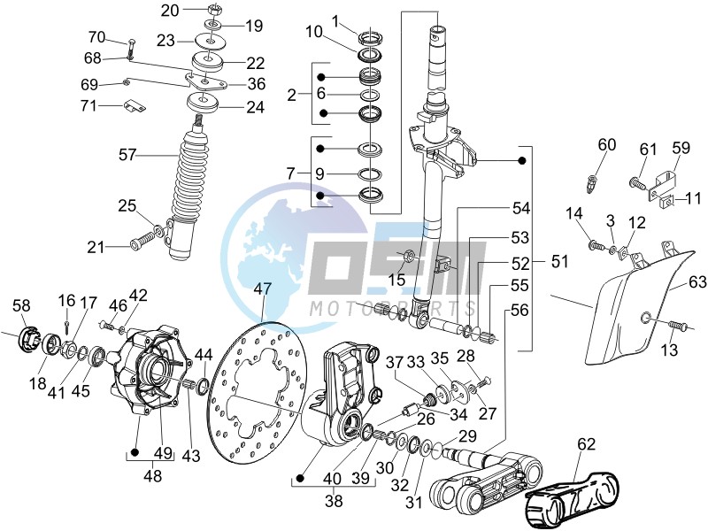 Fork - steering tube - Steering bearing unit