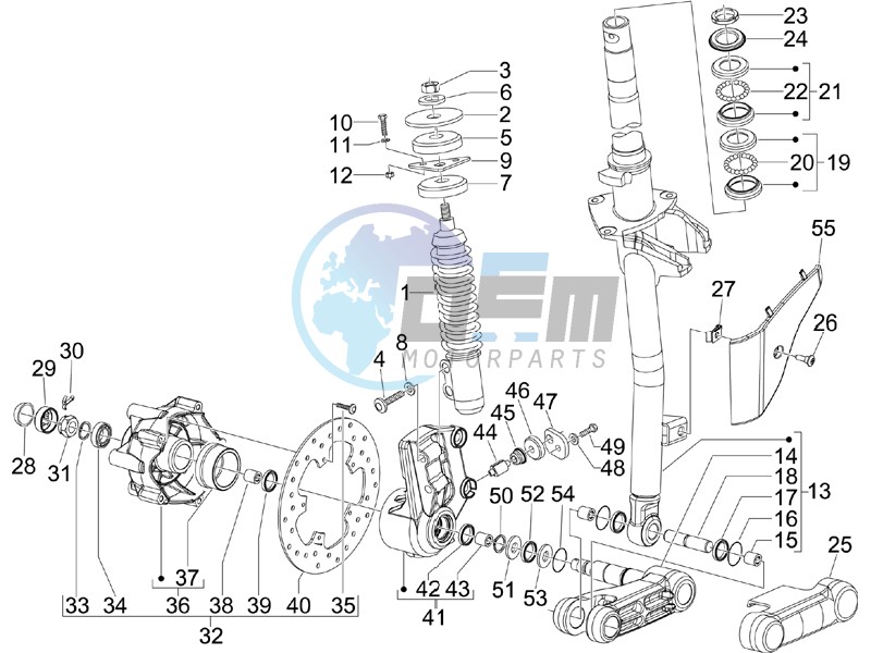 Fork - steering tube - Steering bearing unit