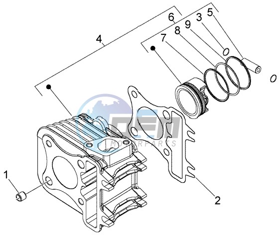 Cylinder-piston-wrist pin assy