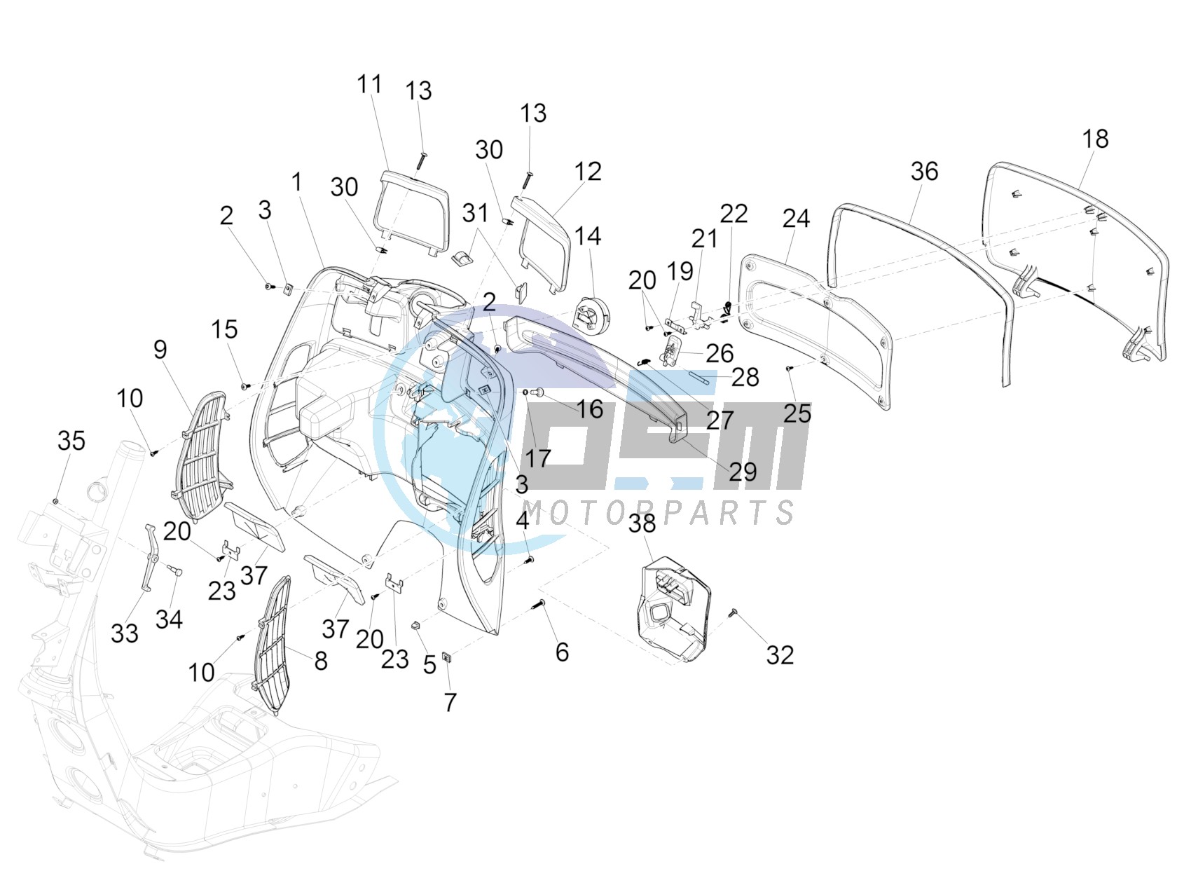 Front glove-box - Knee-guard panel