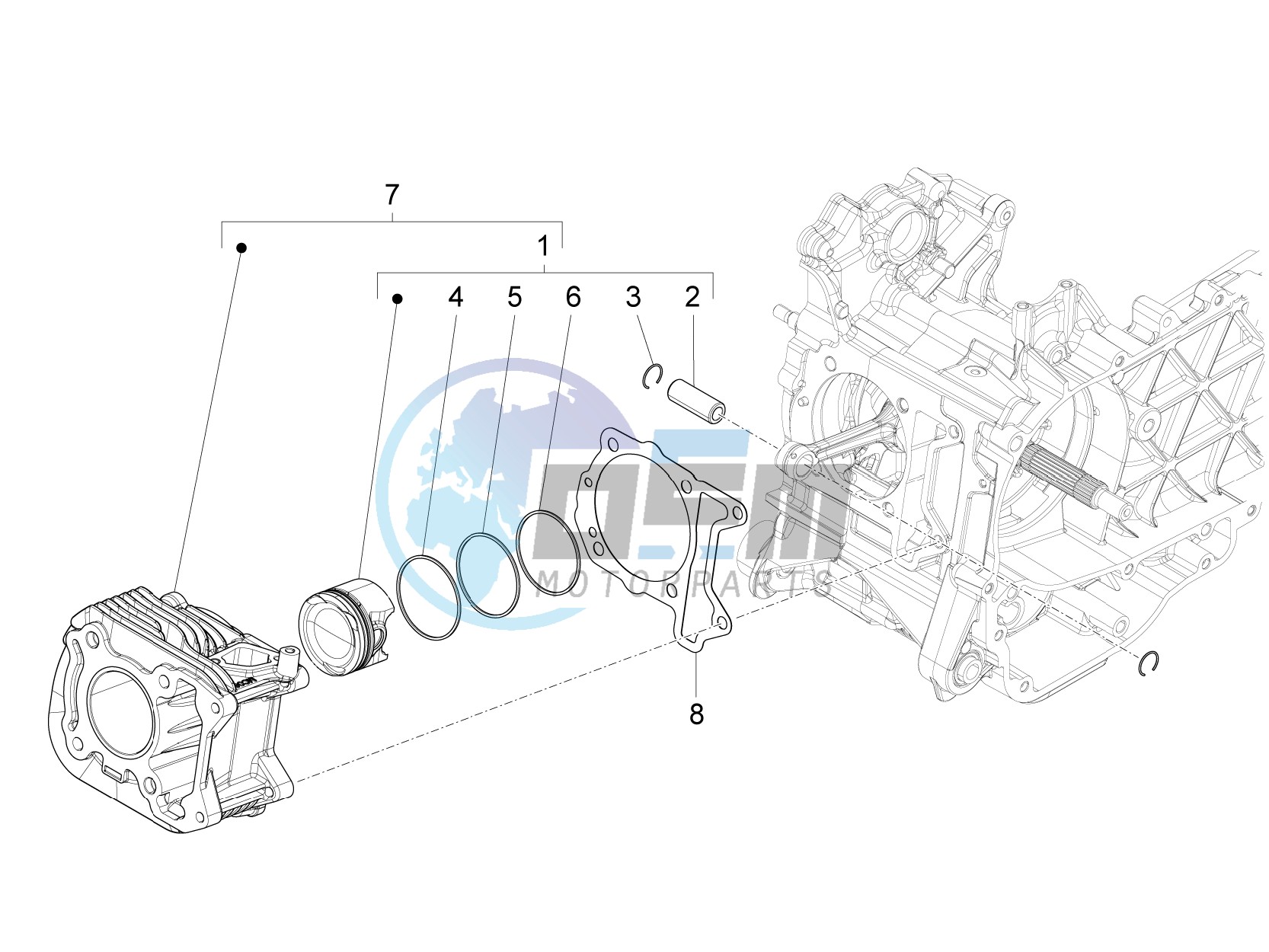 Cylinder - piston - wrist pin unit