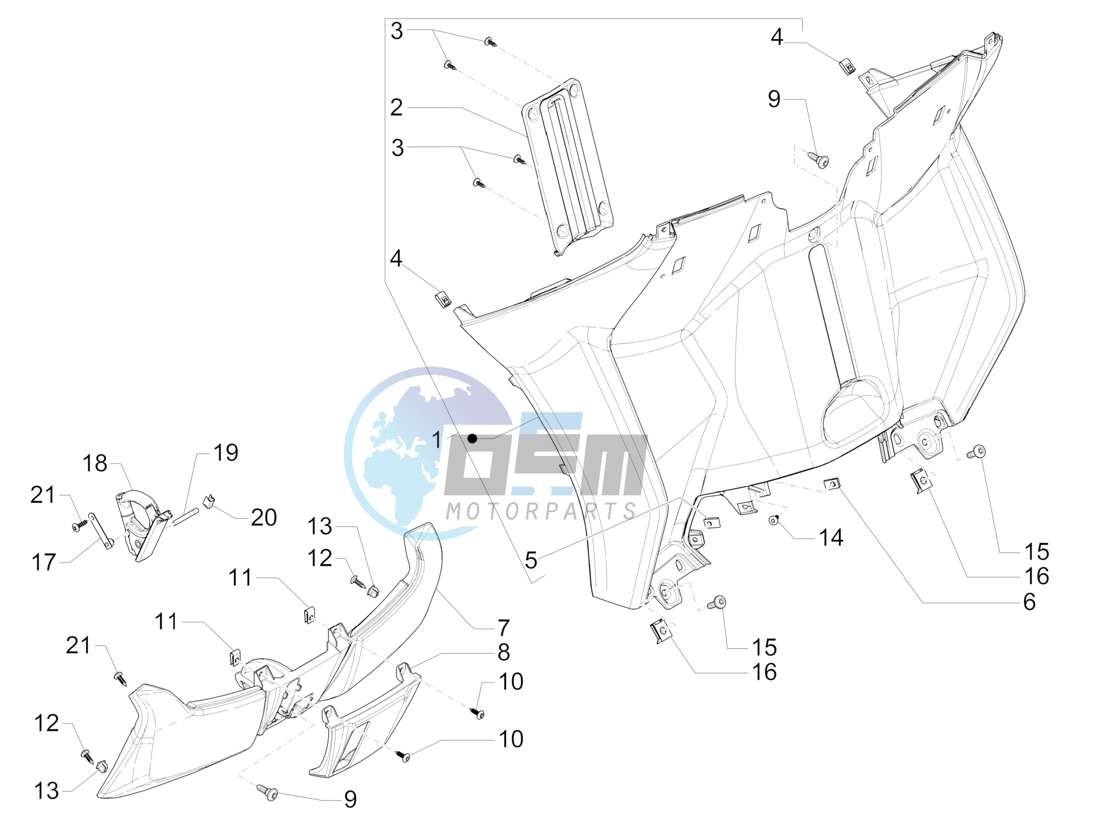 Front glove-box - Knee-guard panel