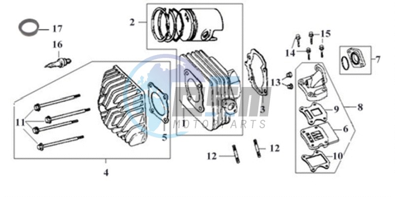 CYLINDER MET PISTON / CYLINDER HEAD