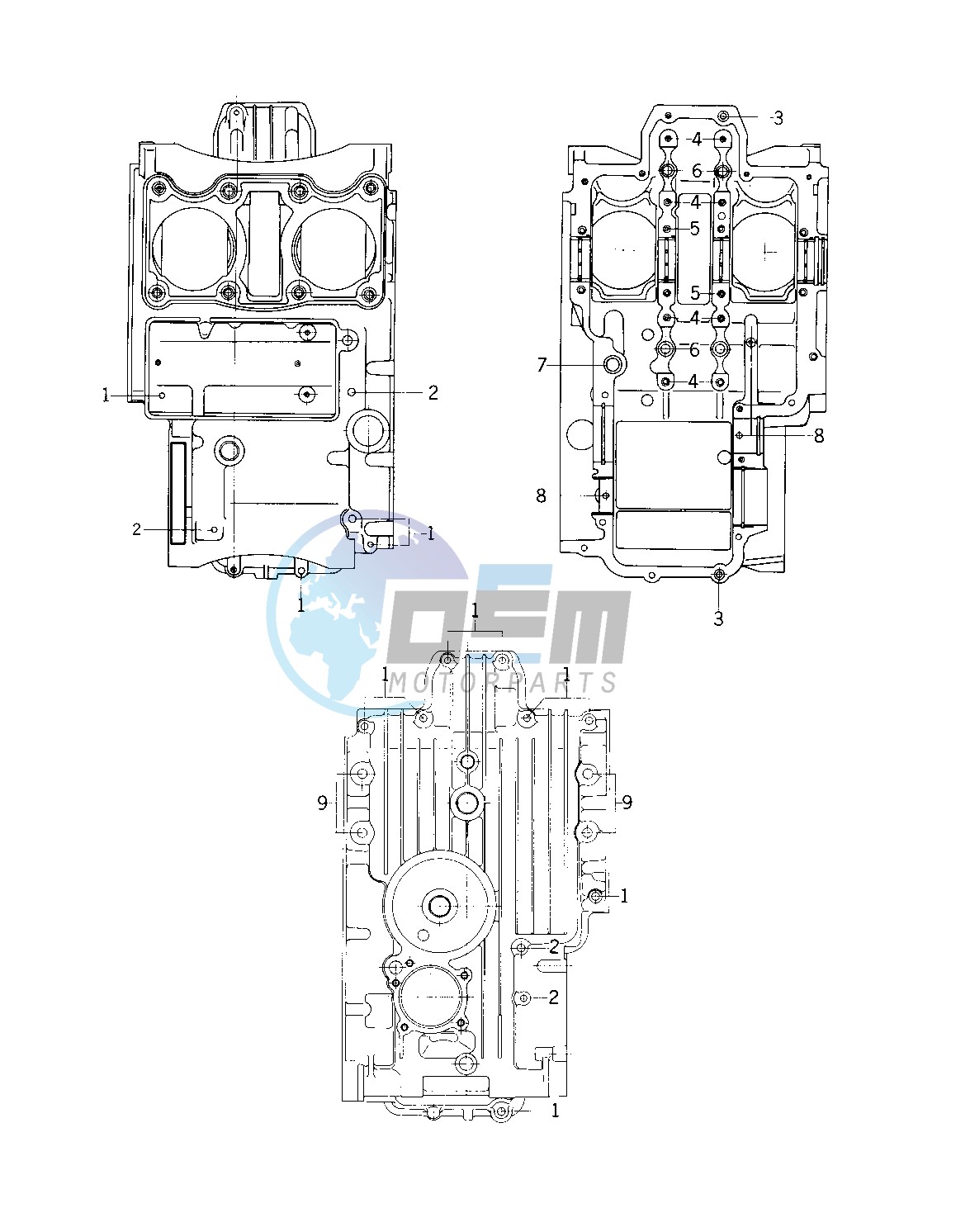 CRANKCASE BOLT & STUD PATTERN -- 74 -75 KZ400_KZ400D- -