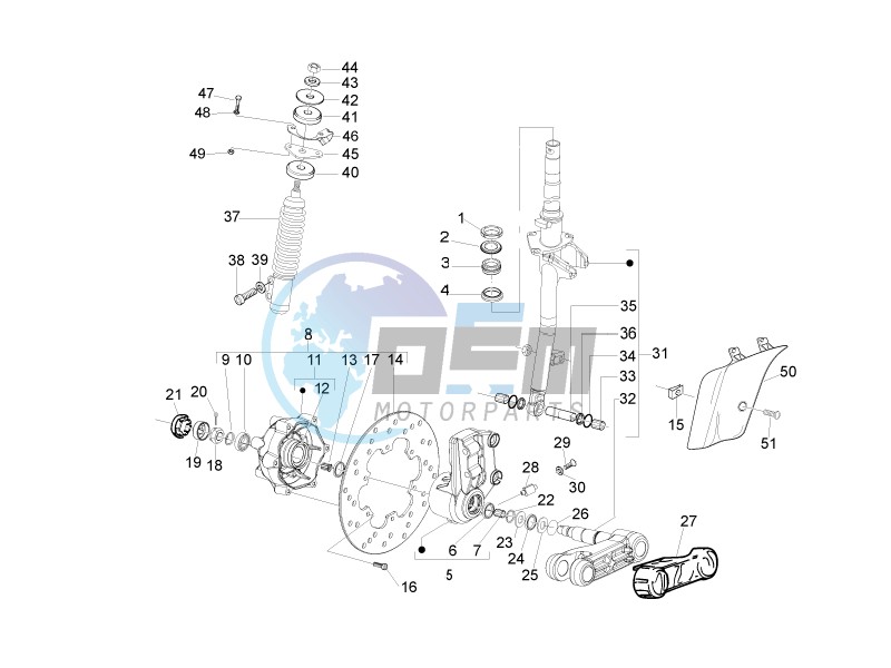 Fork - steering tube - Steering bearing unit