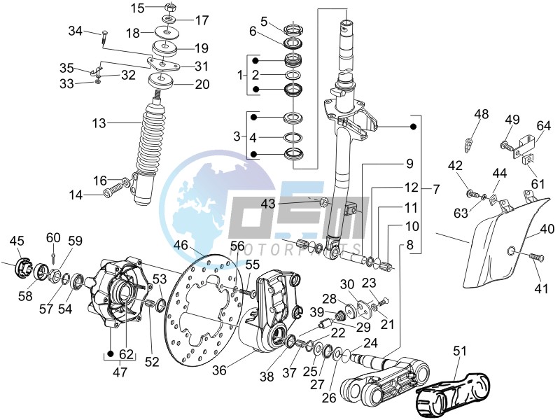 Fork - steering tube - Steering bearing unit