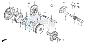 SH50D SCOOPY drawing DRIVE FACE/ KICK STARTER SPINDLE