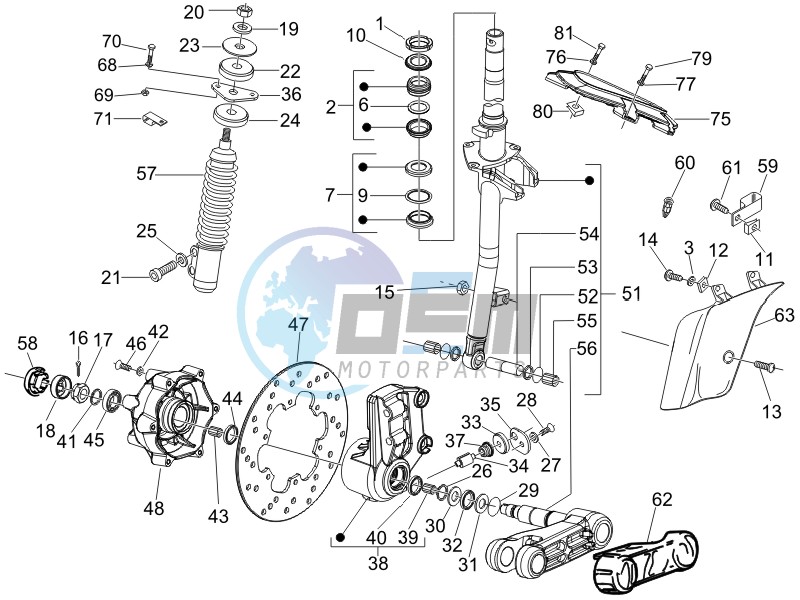 Fork - steering tube - Steering bearing unit