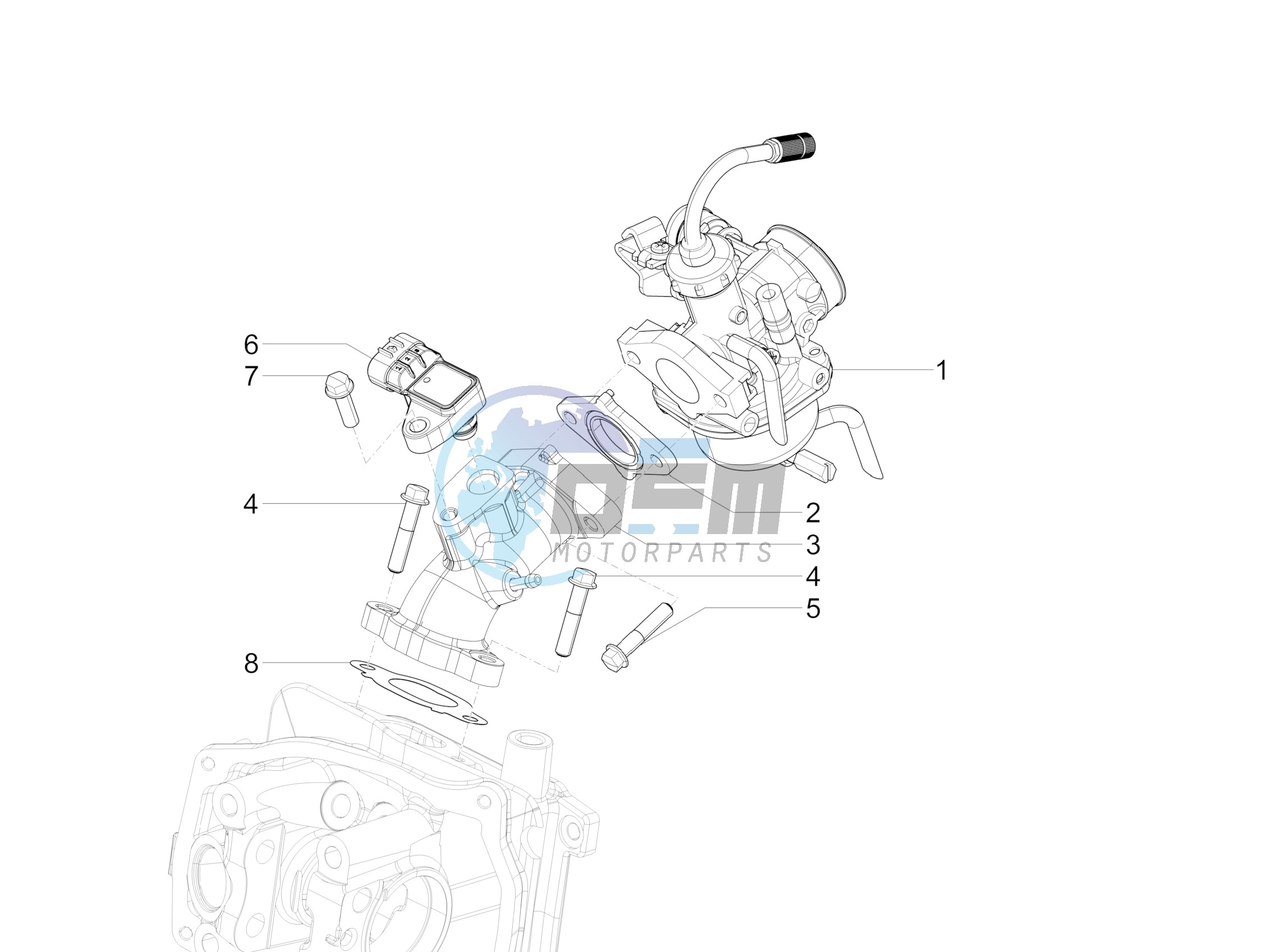 Carburettor, assembly - Union pipe