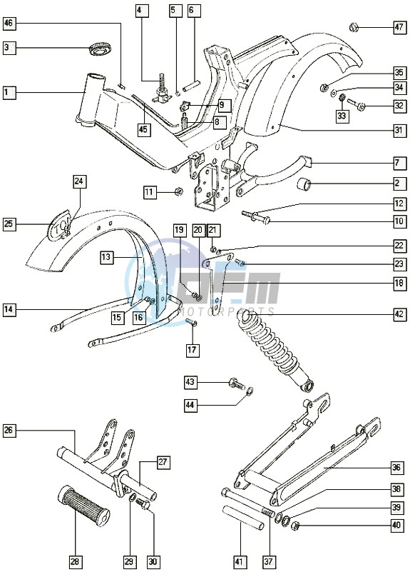 Frame-swinging arm