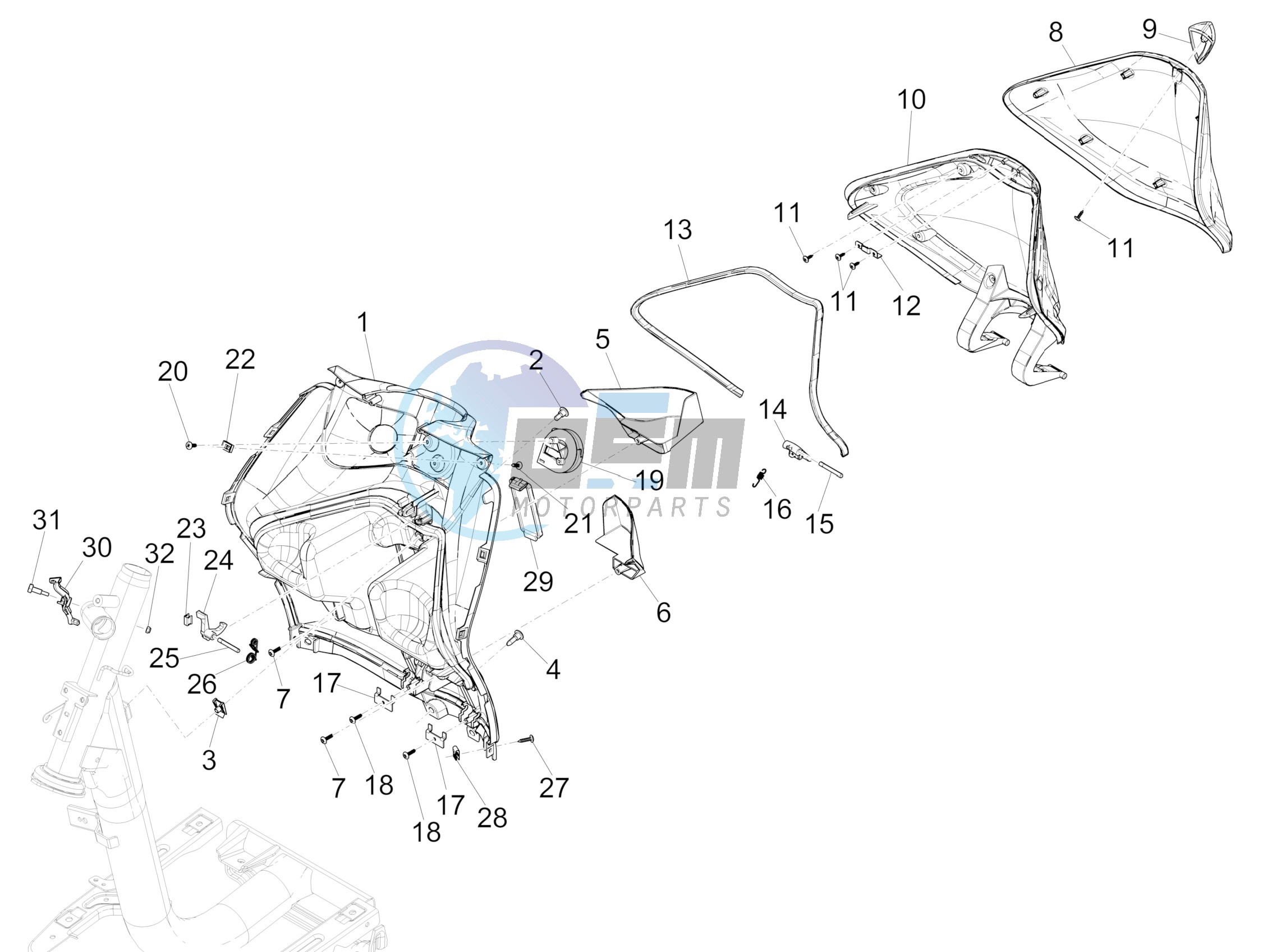 Front glove-box - Knee-guard panel