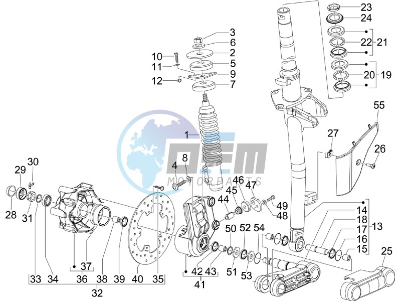 Fork - steering tube - Steering bearing unit