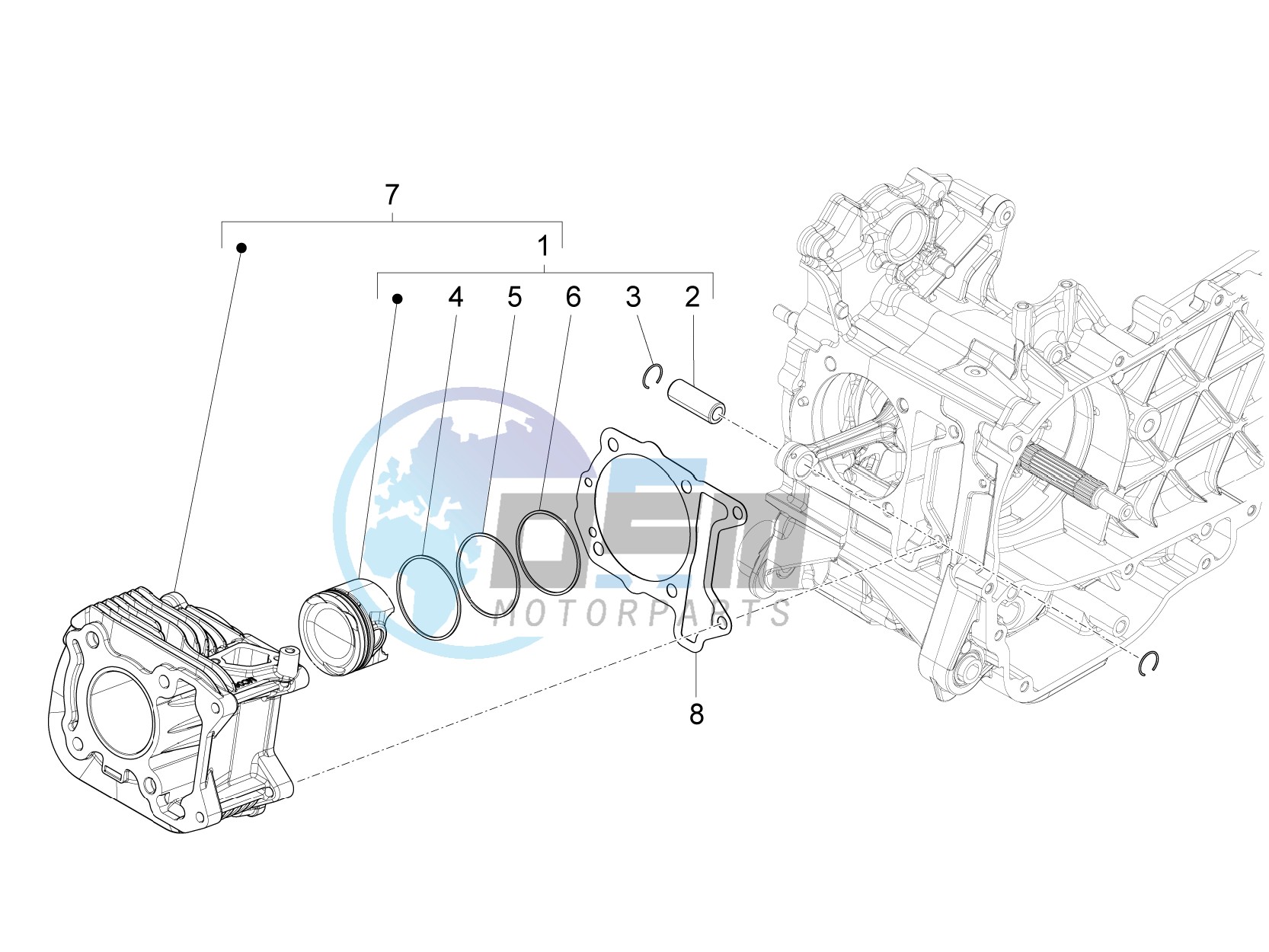 Cylinder-piston-wrist pin unit