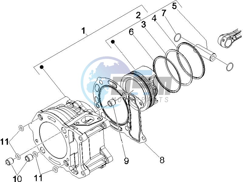 Cylinder-piston-wrist pin unit