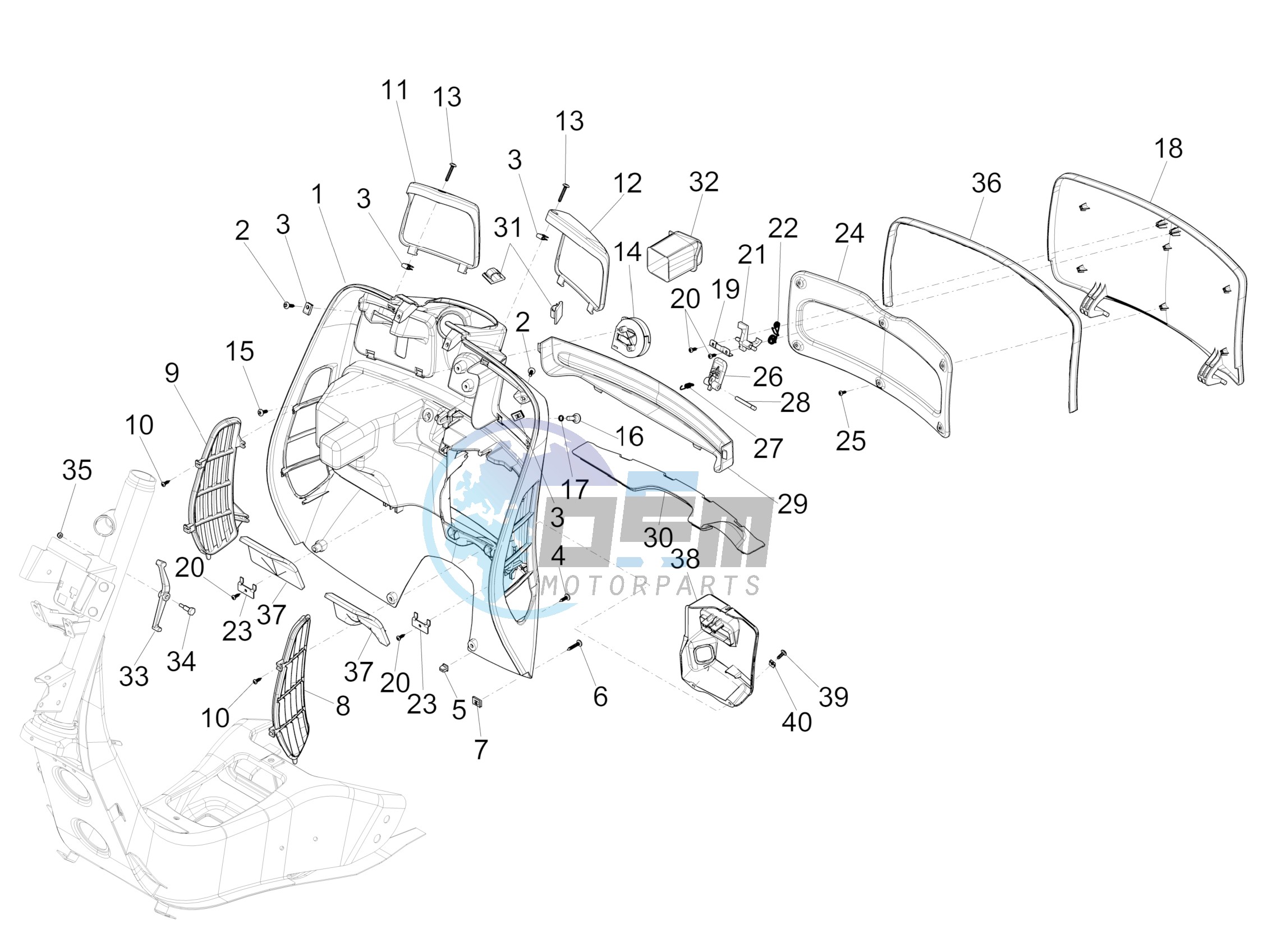 Front glove-box - Knee-guard panel