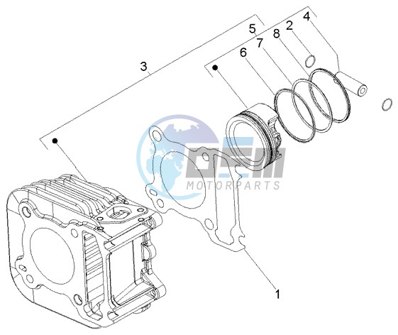 Cylinder-piston-wrist pin assy