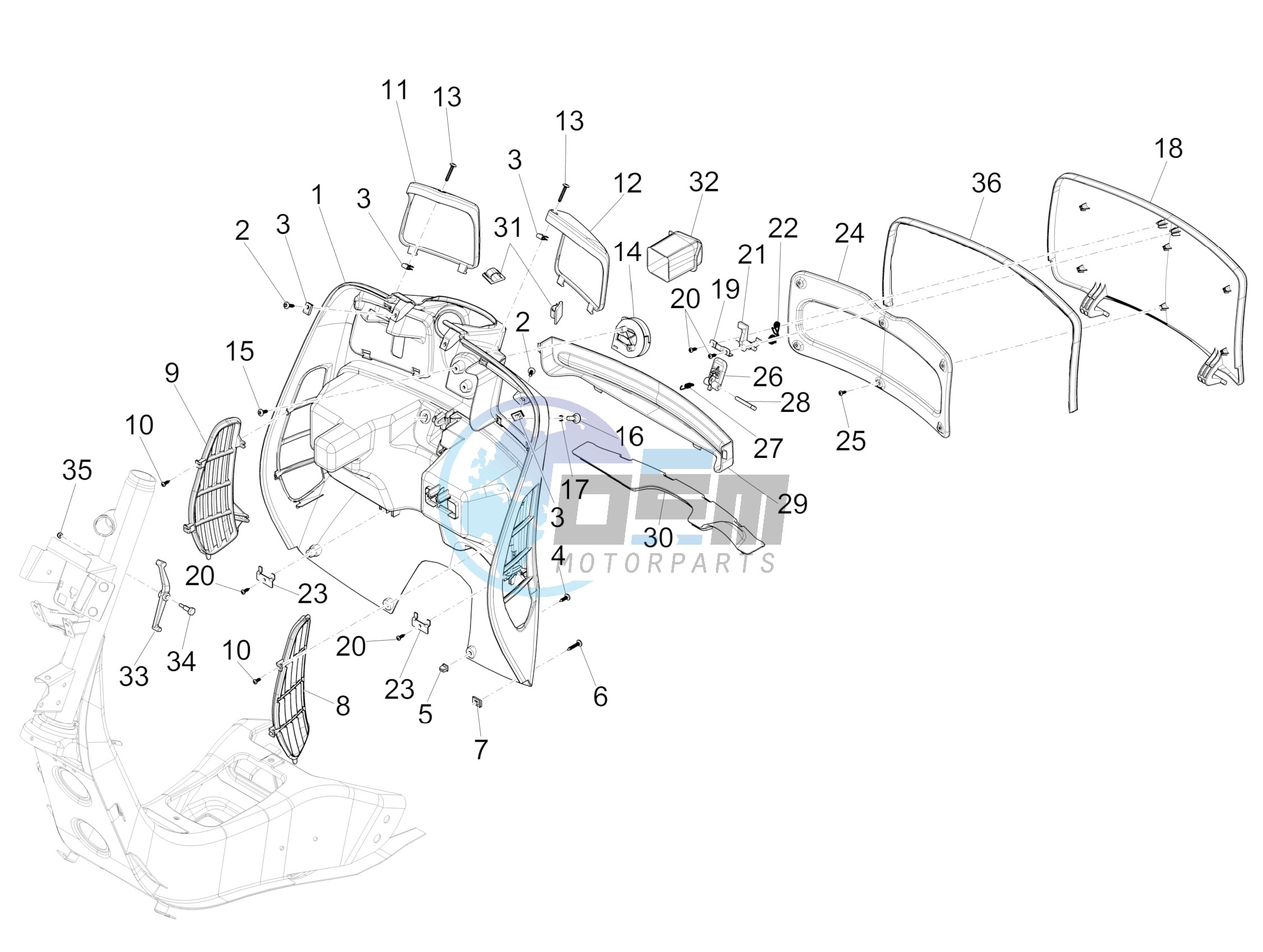 Front glove-box - Knee-guard panel