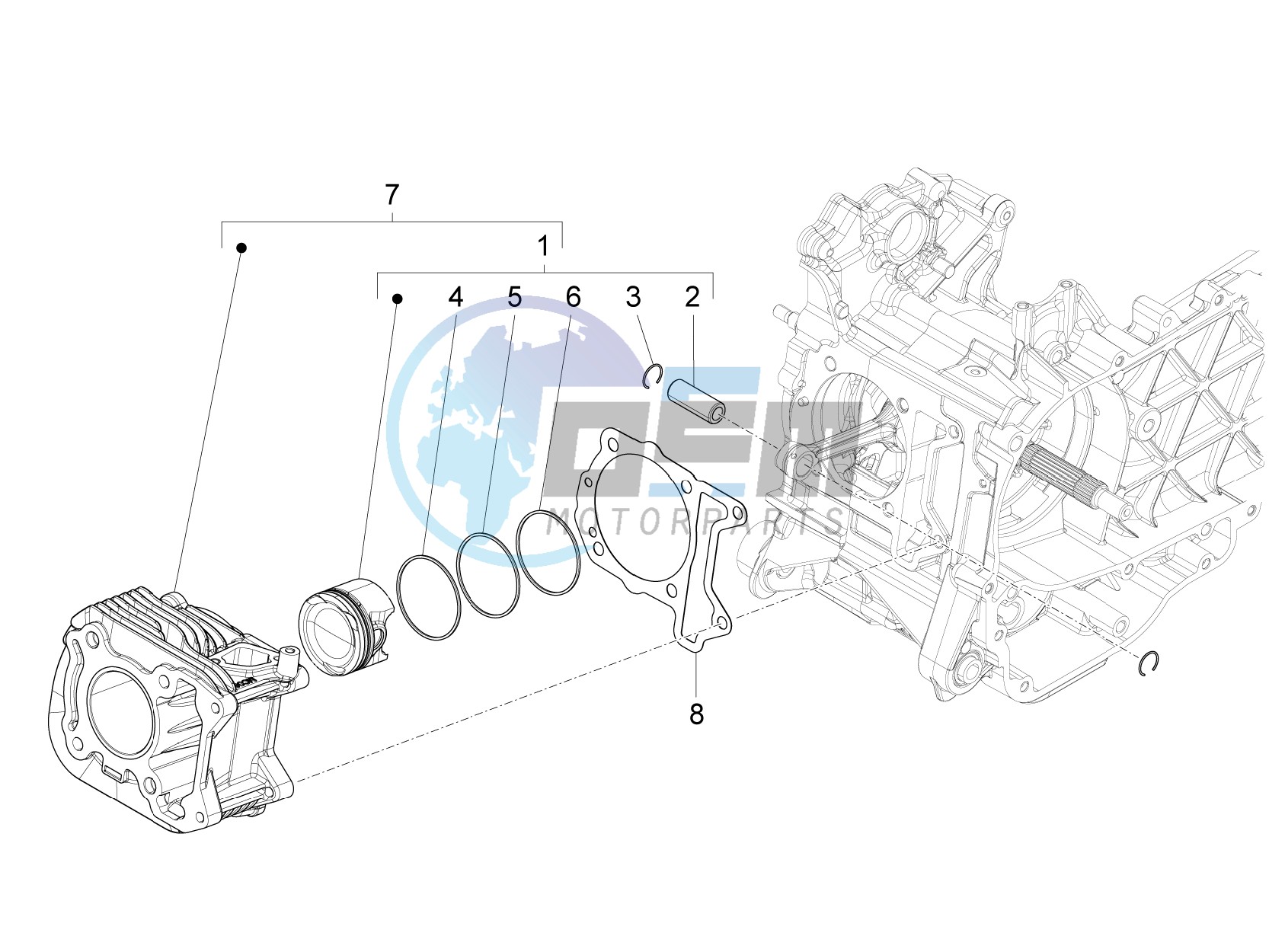 Cylinder-piston-wrist pin unit