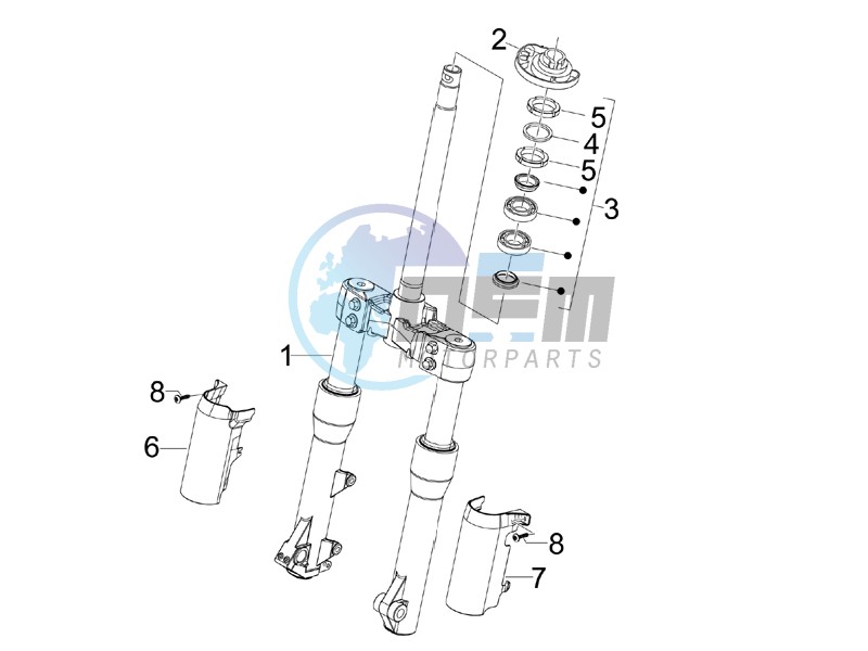 Fork steering tube - Steering bearing unit