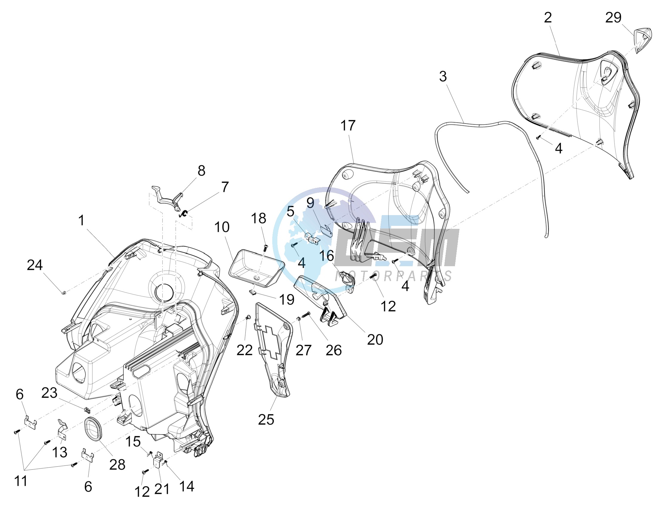 Front glove-box - Knee-guard panel