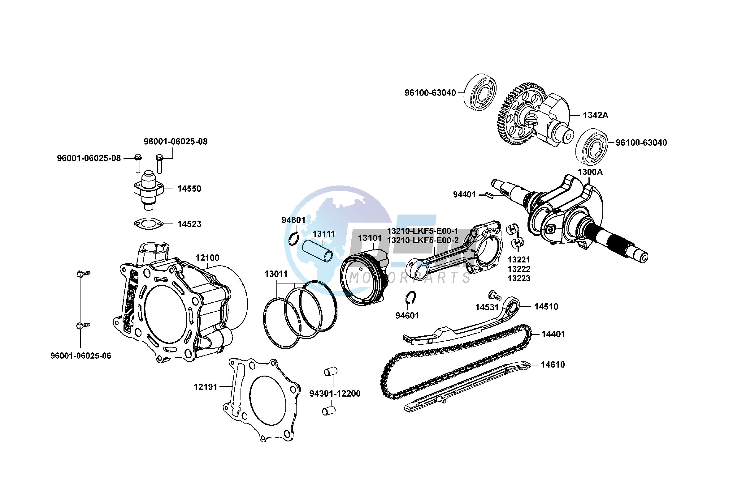 Cylinder  - Piston  - Crankshaft