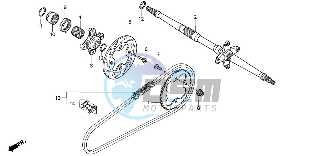 REAR WHEEL AXLE/ DRIVE CHAIN