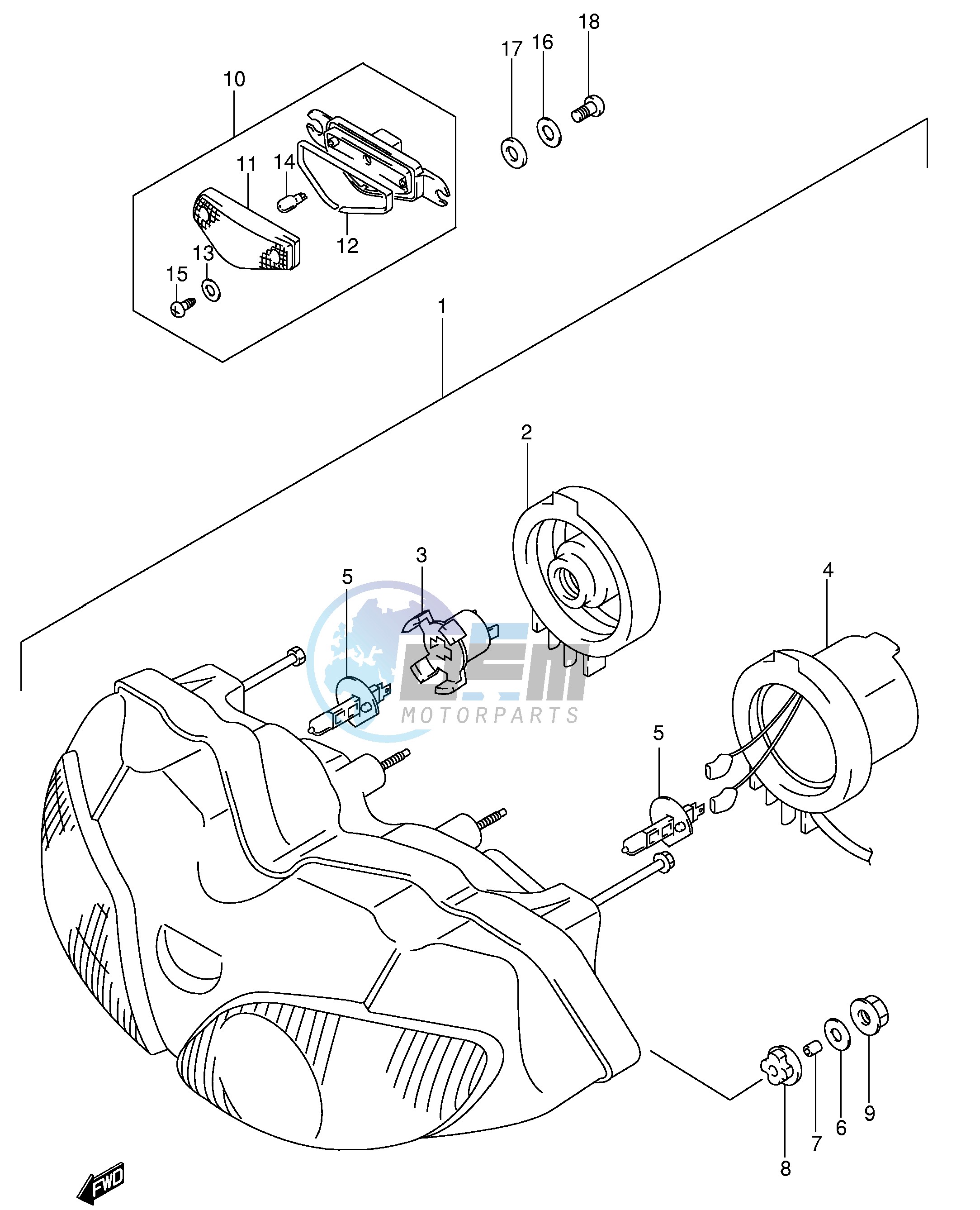 HEADLAMP (SV650SX SUX SY SUY SK1 SUK1 SK2 SUK2,SEE NOTE)