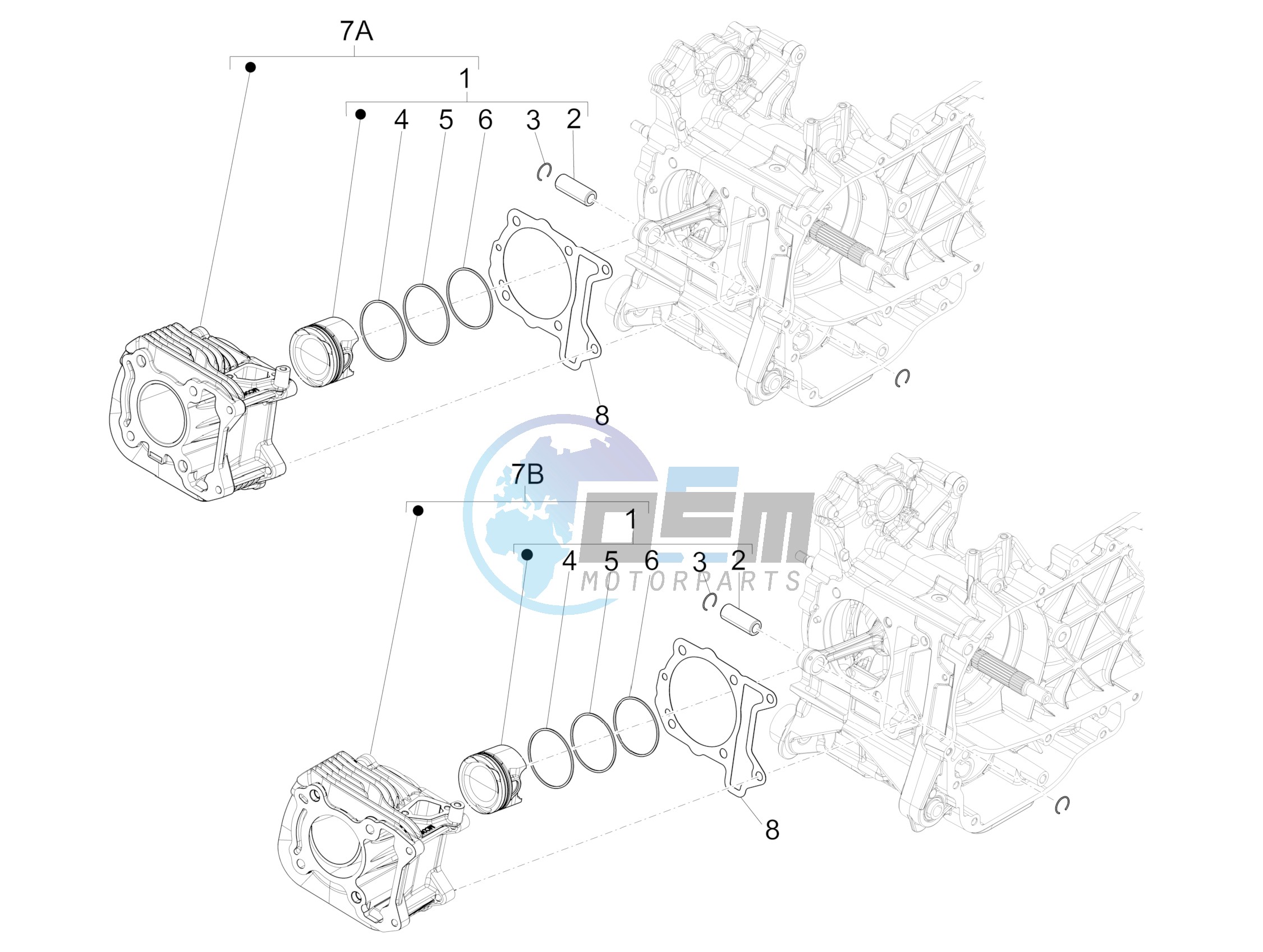 Cylinder-piston-wrist pin unit