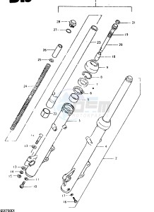 GSX750 (T-X) drawing FRONT FORK (GSX750ET F.NO.504682~, GSX750T F.NO.100292~)