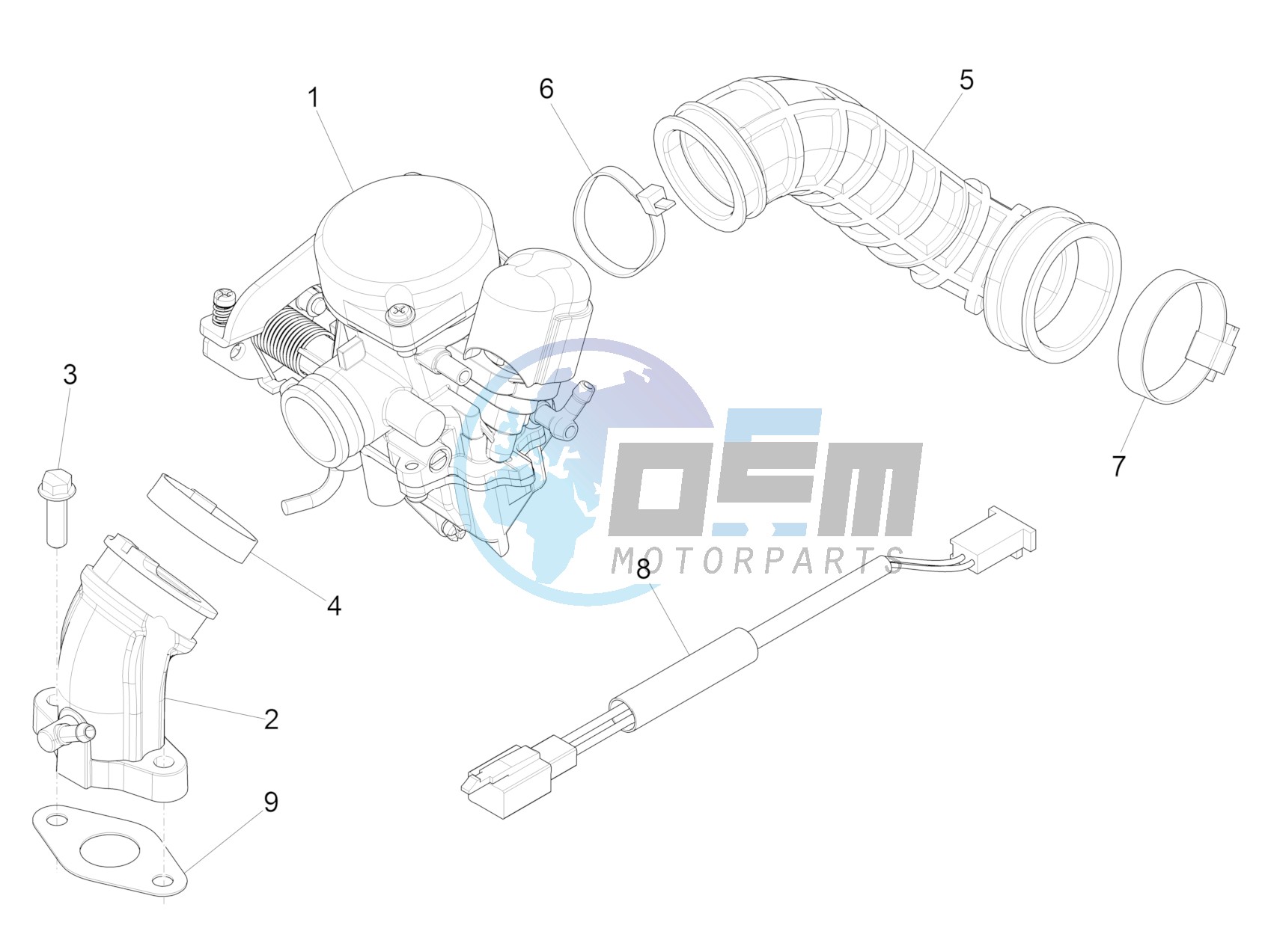 Carburettor, assembly - Union pipe