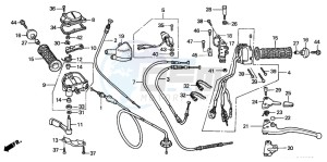 TRX250TE FOURTRAX RECON ES drawing HANDLE LEVER/SWITCH/CABLE ('02-'04)