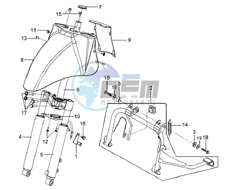 FRONT FENDER / FRONT FORK/ CENTRAL STAND