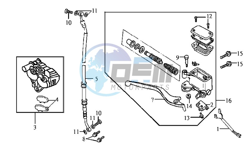 VOORBRAKE CALIPER / BRAKE LEVER /BRAKE LINES