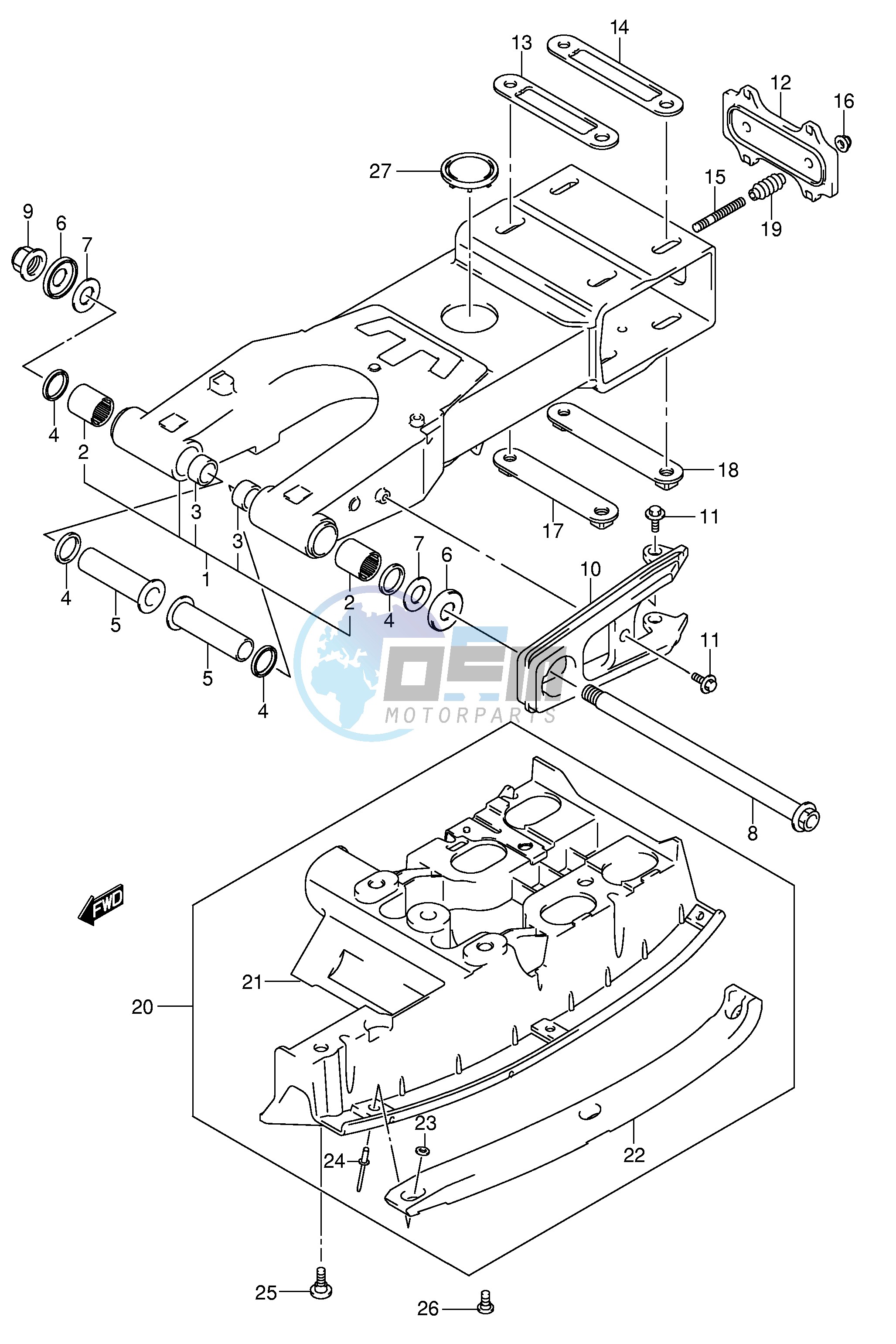 REAR SWINGING ARM (MODEL K3 F.NO.32113658~)