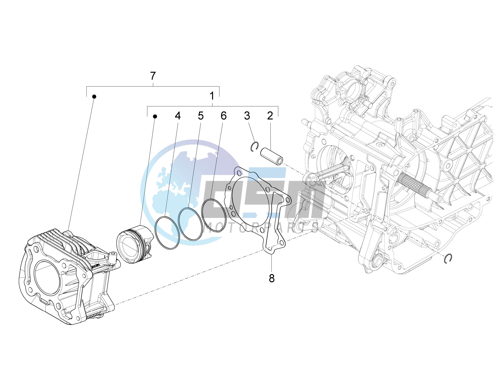 Cylinder-piston-wrist pin unit