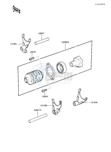 KDX 200 A [KDX200] (A1-A3) [KDX200] drawing GEAR CHANGE DRUM & FORKS