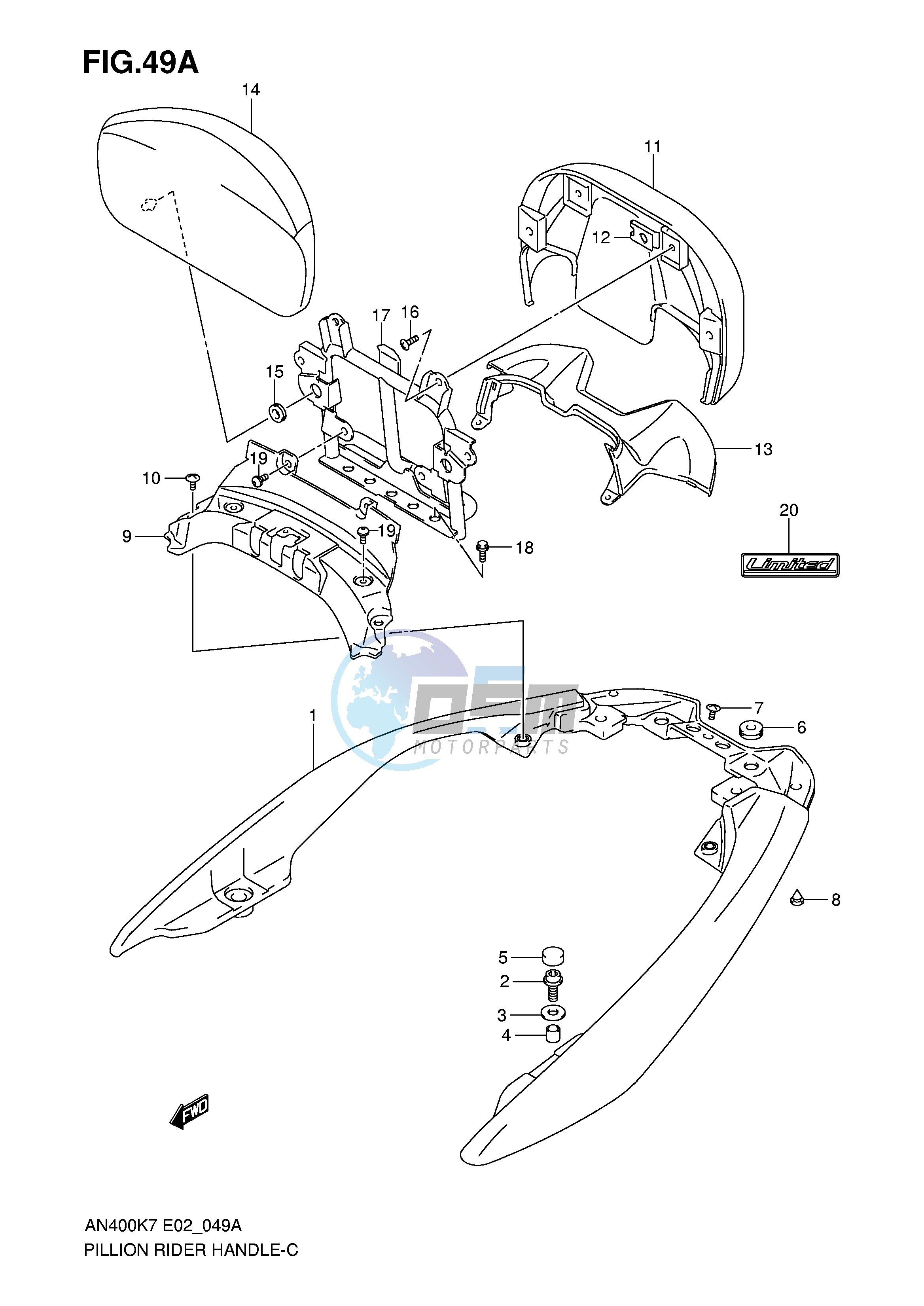 PILLION RIDER HANDLE (AN400ZK7 ZK8 ZAK9 ZAL0)