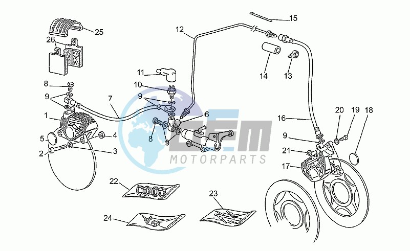 Front lh/rear brake system