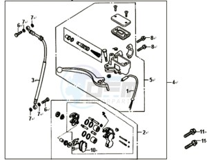 ALLO 50 25 KMH drawing VOORBRAKE CALIPER / BRAKE LEVER /BRAKE LINES