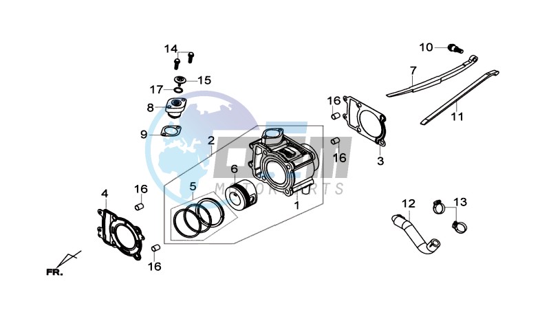 CYLINDER MET PISTON / CYLINDER GASKETS TOP AND BOTTOM