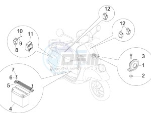 GTV 250 ie USA drawing Control switches - Battery - Horn