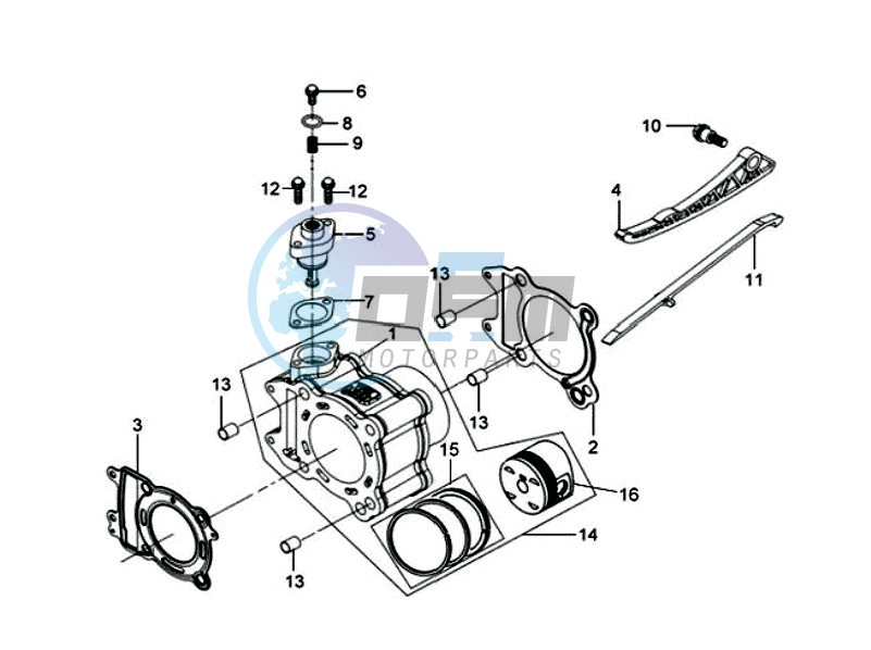 CYLINDER MET PISTON / CYLINDER GASKETS TOP AND BOTTOM